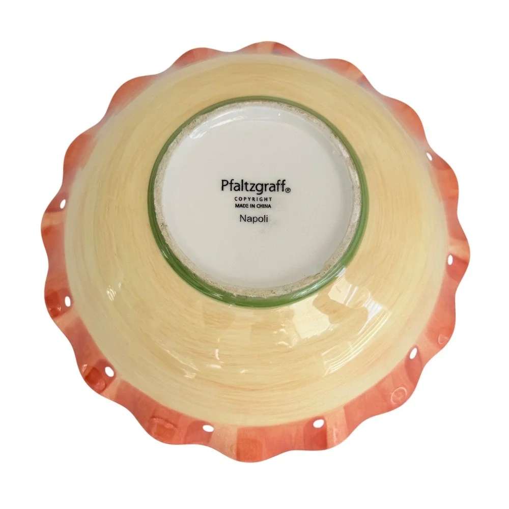 Pfaltzgraff Napoli Pasta Bowl 9 Inch Yellow Red Excellent Scalloped Hand Painted